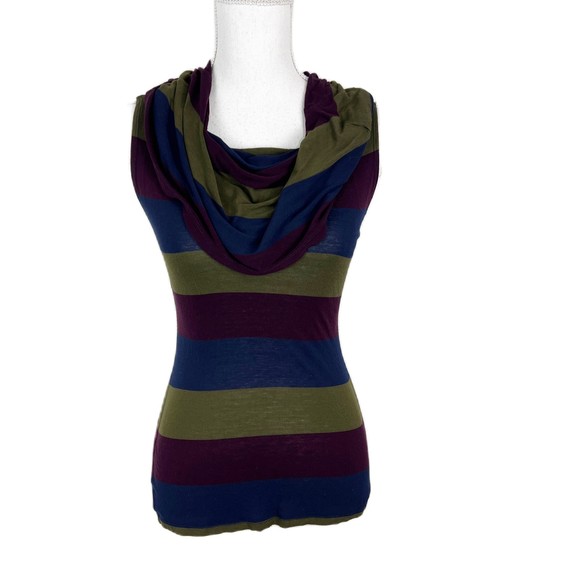 Rebecca Beeson Tank Top Women 2 Multicolor Striped Cowl Neck Sleeveless Blouse - Picture 1 of 13